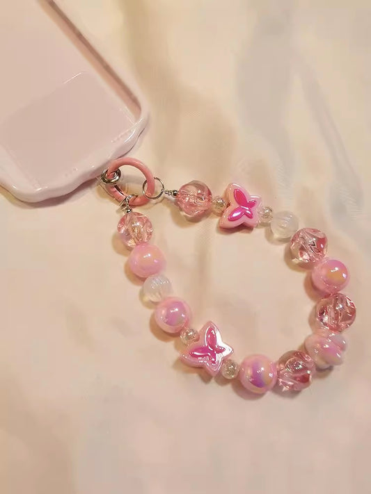 Pink Butterfly Phone Chain