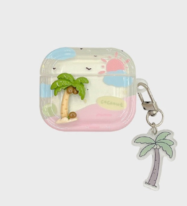 Three-dimensional coconut tree airpod case