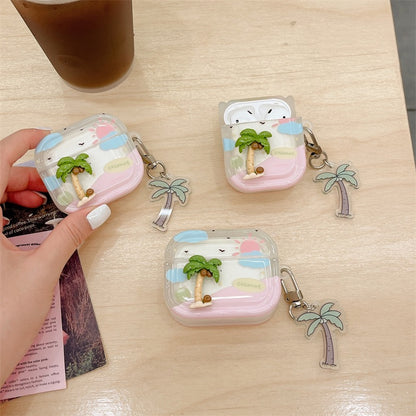 Three-dimensional coconut tree airpod case