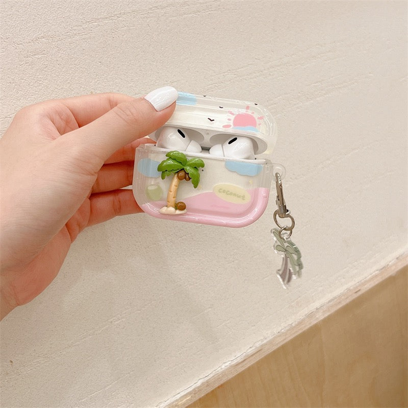 Three-dimensional coconut tree airpod case