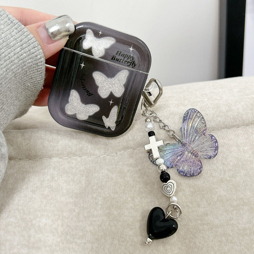 AirPods Pro 2 3 Earphone Protective Case Glitter Butterfly Keychain