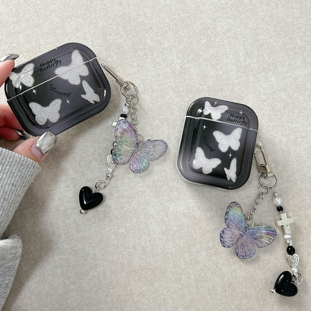 AirPods Pro 2 3 Earphone Protective Case Glitter Butterfly Keychain