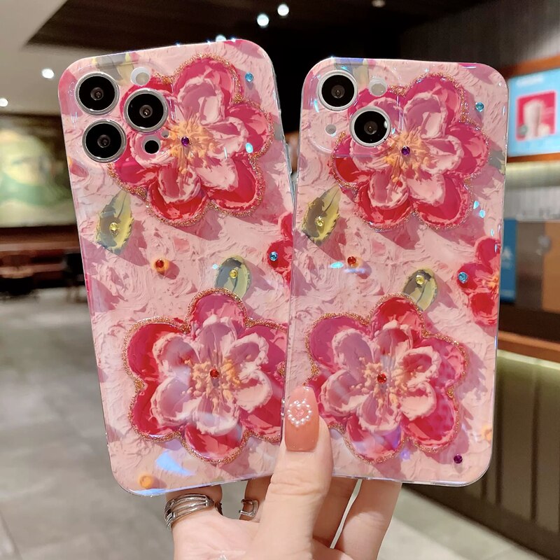 Flowers Glitter Diamond Laser iPhone Case