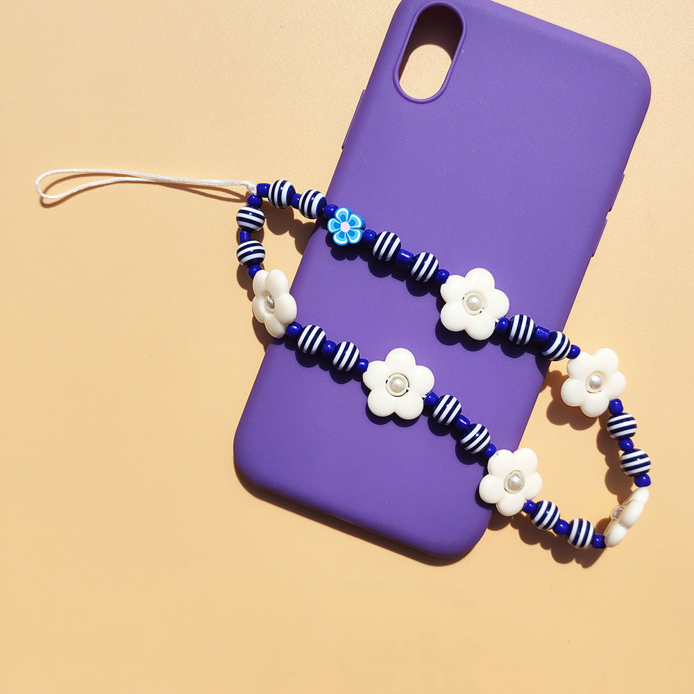 White Pearl Flower Phone Chain