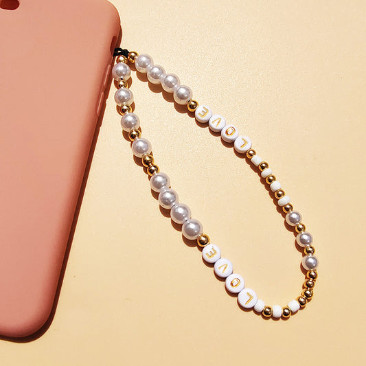 LOVE Alphabet Pearl Phone Chain