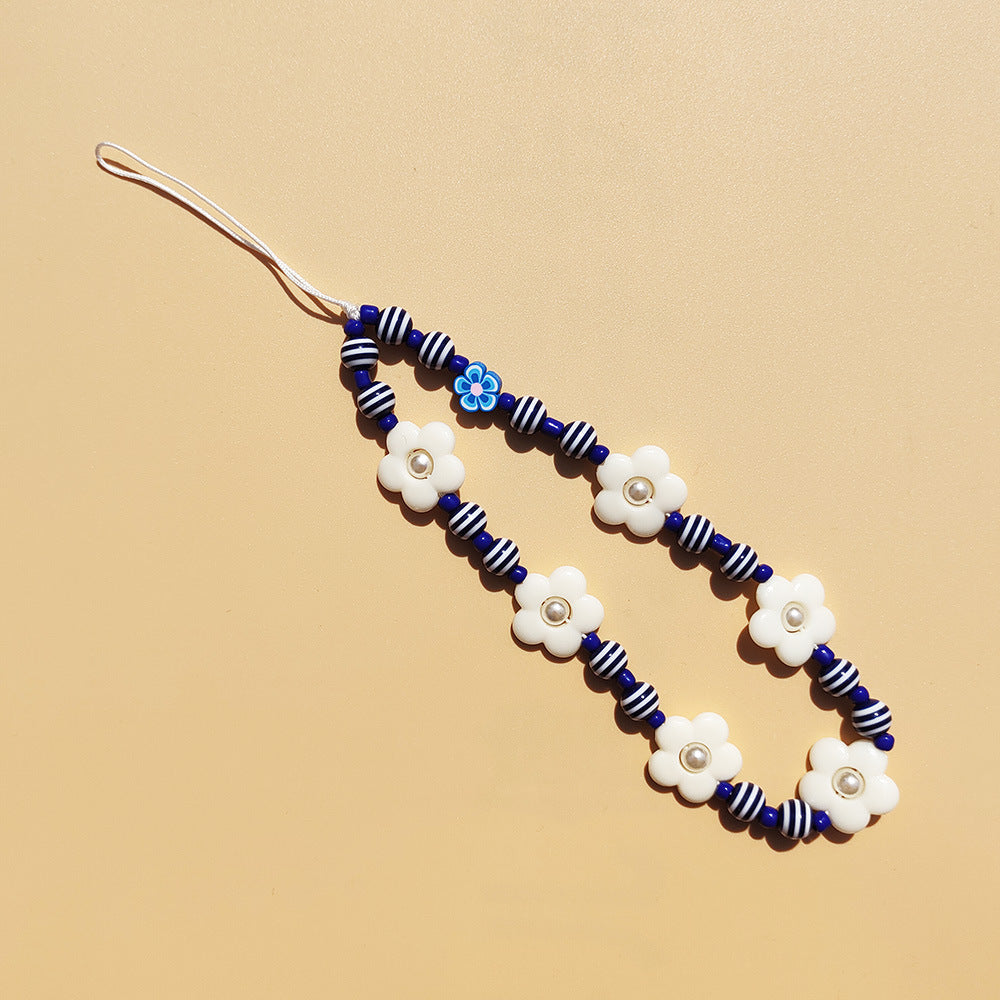 White Pearl Flower Phone Chain