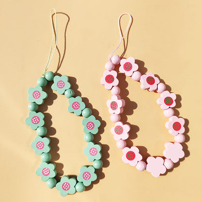 Wooden Bead Flower Phone Chain