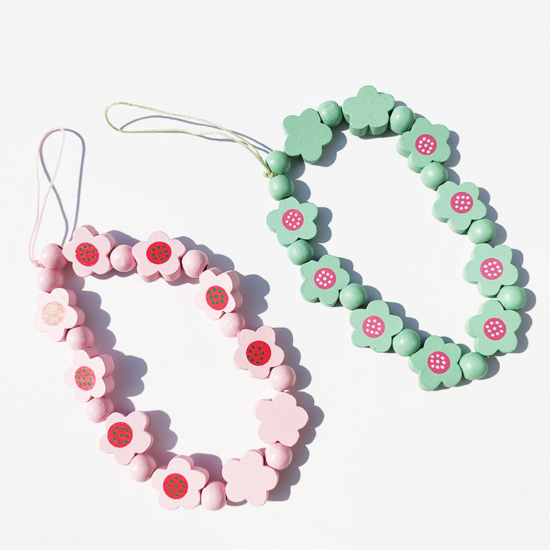 Wooden Bead Flower Phone Chain