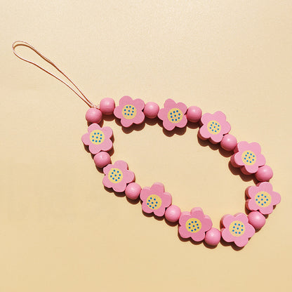 Wooden Bead Flower Phone Chain