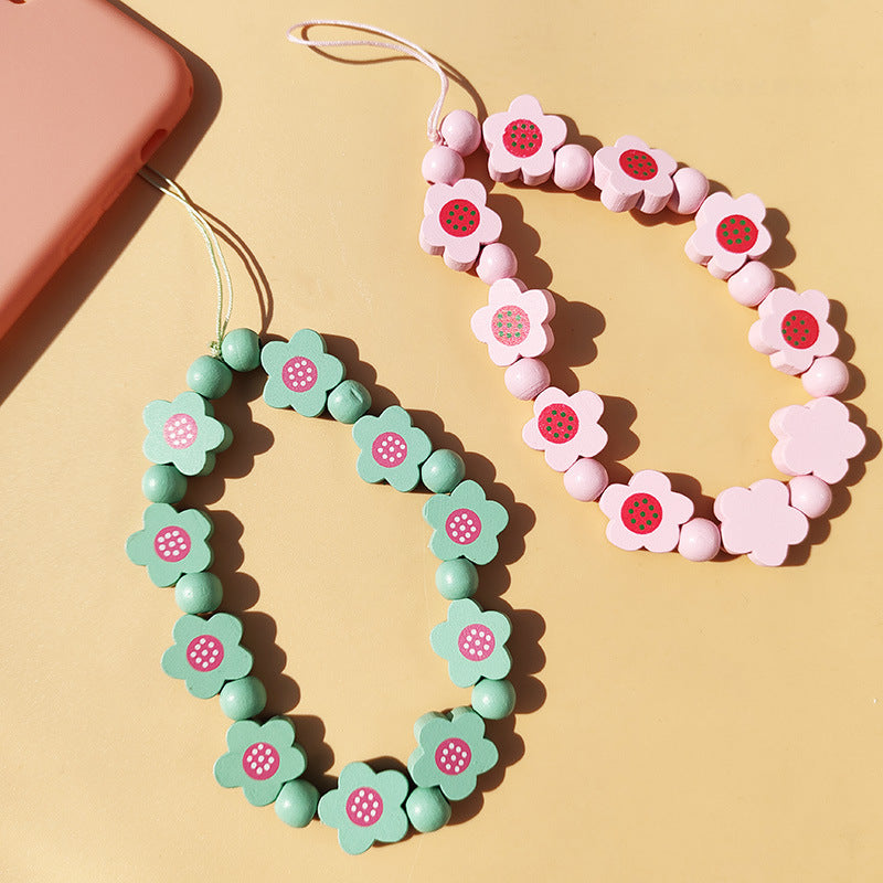 Wooden Bead Flower Phone Chain