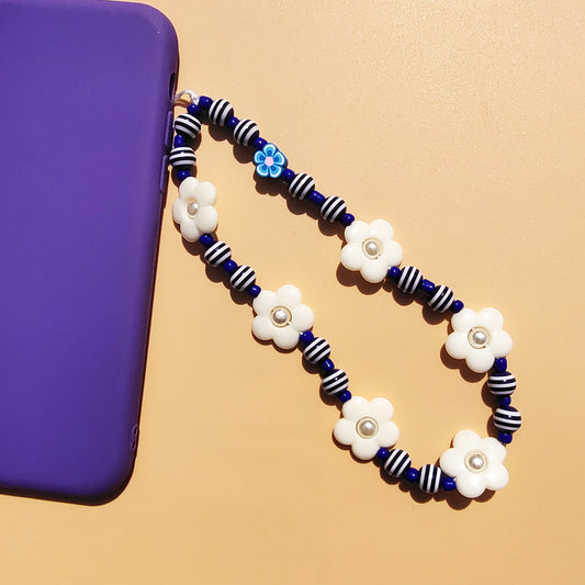 White Pearl Flower Phone Chain